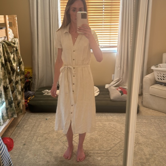 Lulus linen rayon blend button up collared midi shirt dress size medium - Picture 4 of 5